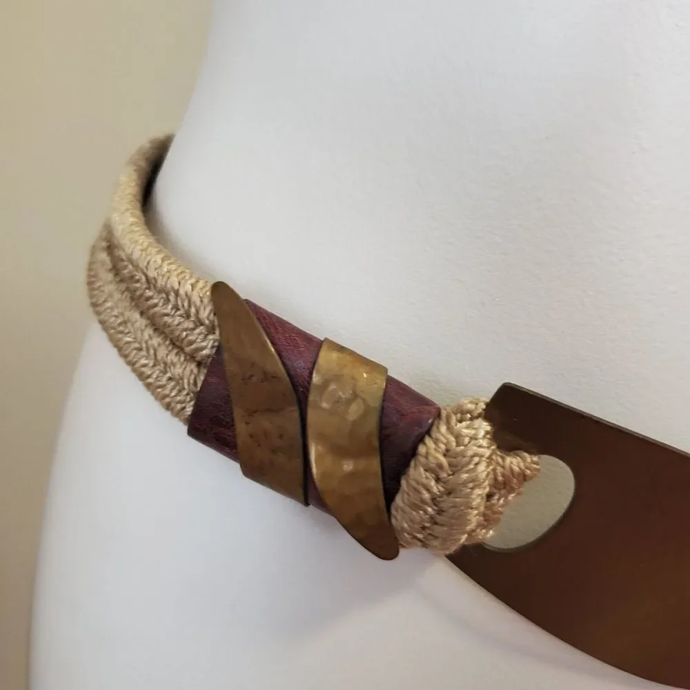 Artist Handmade Belt Brass Leather Braided 29.5
